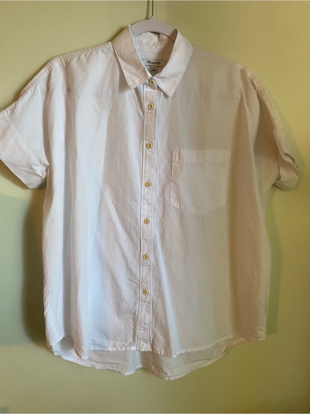Madewell Signature Poplin Oversized White Short-Sleeve Button-Down Shirt